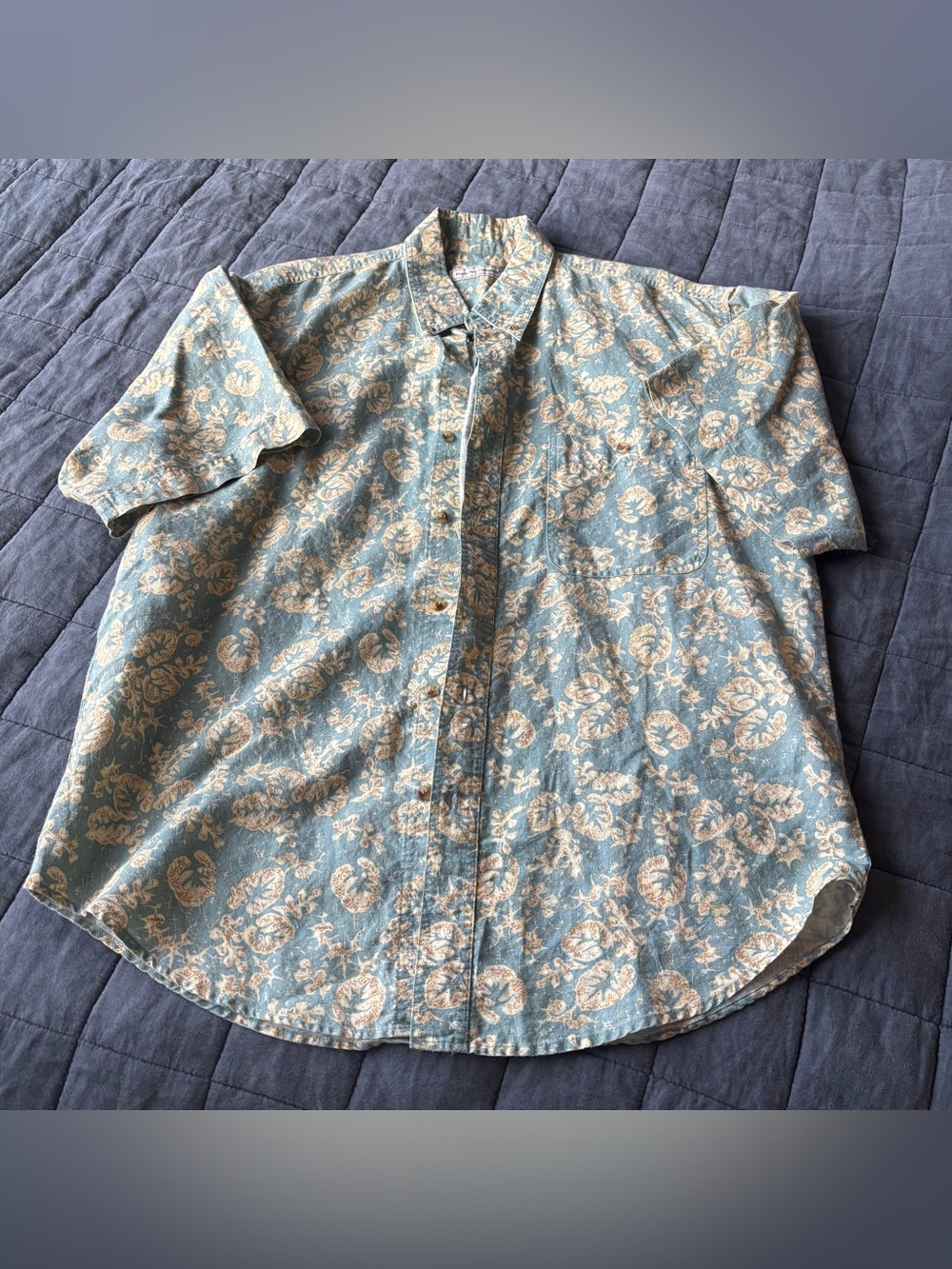 Men’s Vintage Bugle Boy Company Hawaiian Tropical Palm Button Down Shirt Size L